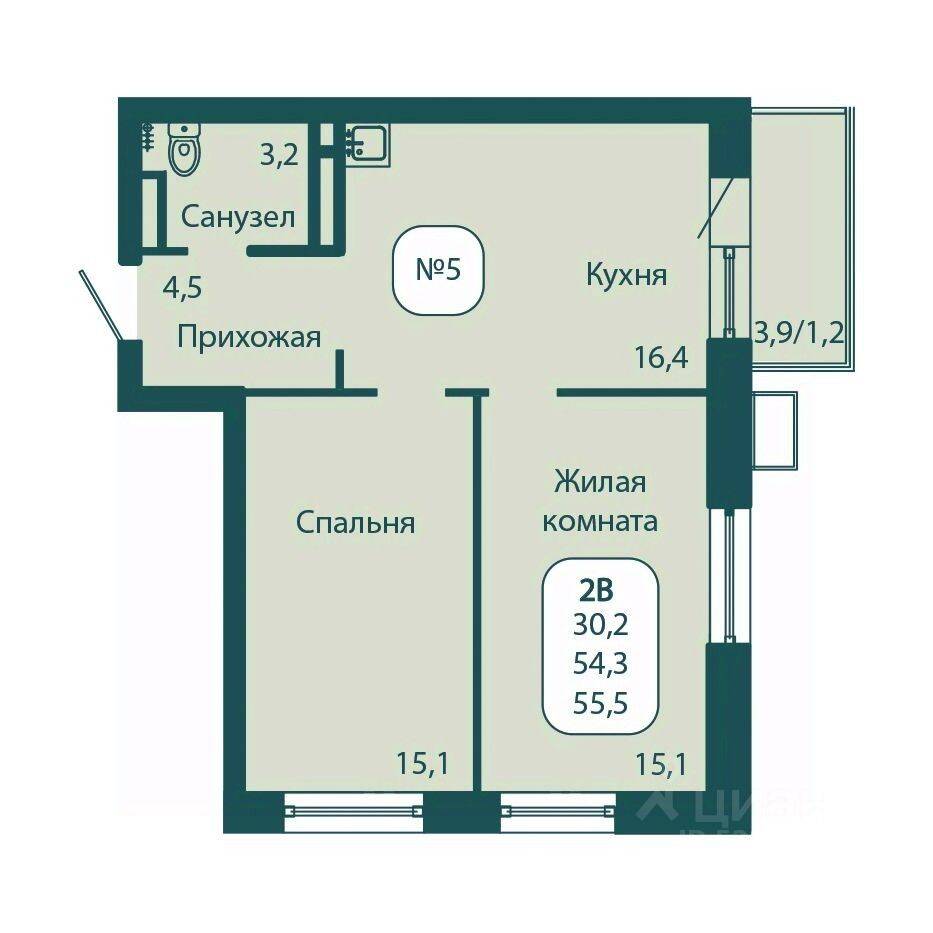 2-комн. квартира, 55,5 м², в ЖК Андреевка LIFE