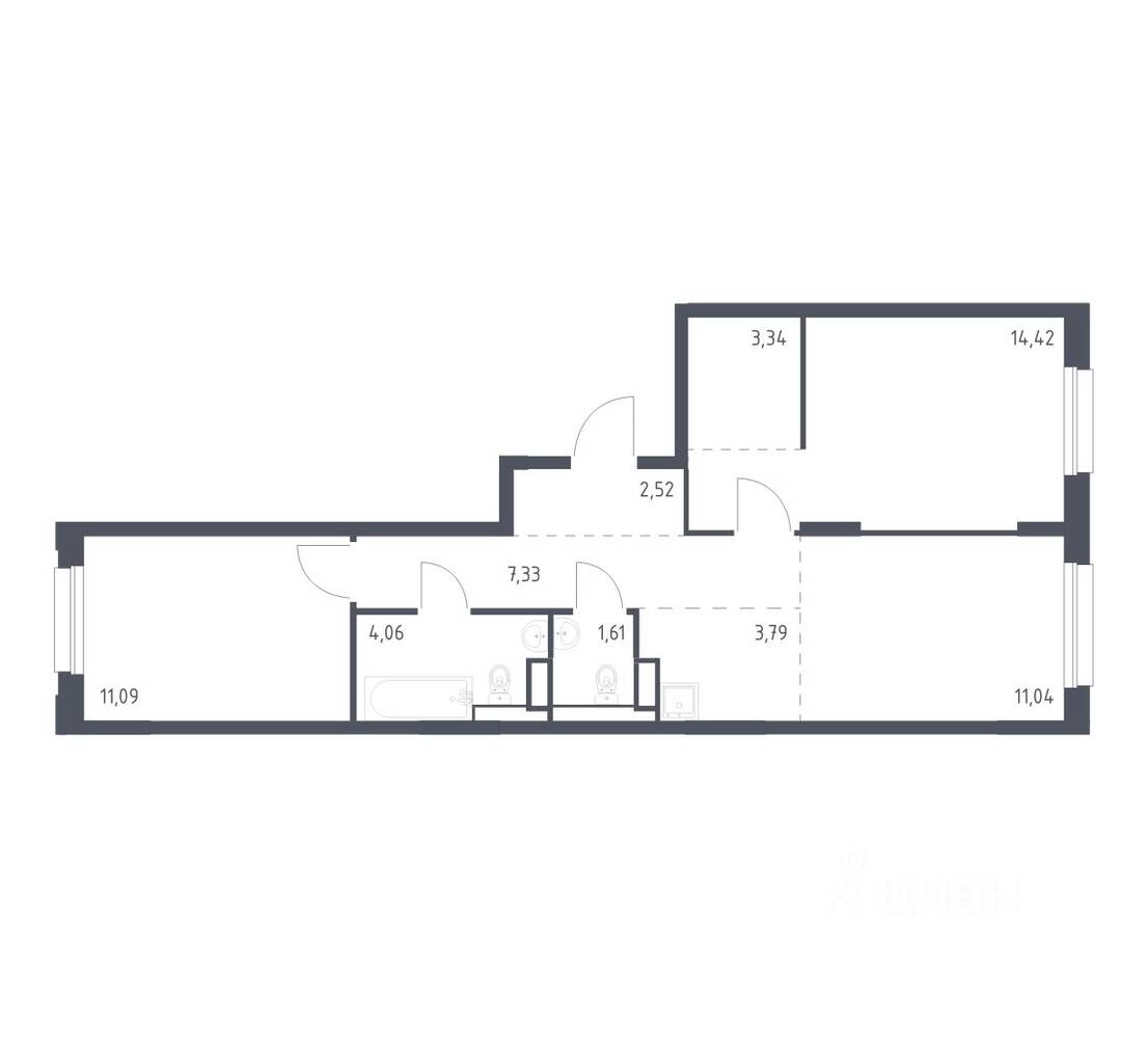 2-комн. квартира, 59,2 м², в ЖК Новые Лаврики