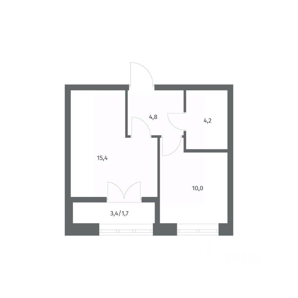 Планировка 1 комнатной квартиры, 36.16 м², в «NEWПИТЕР»