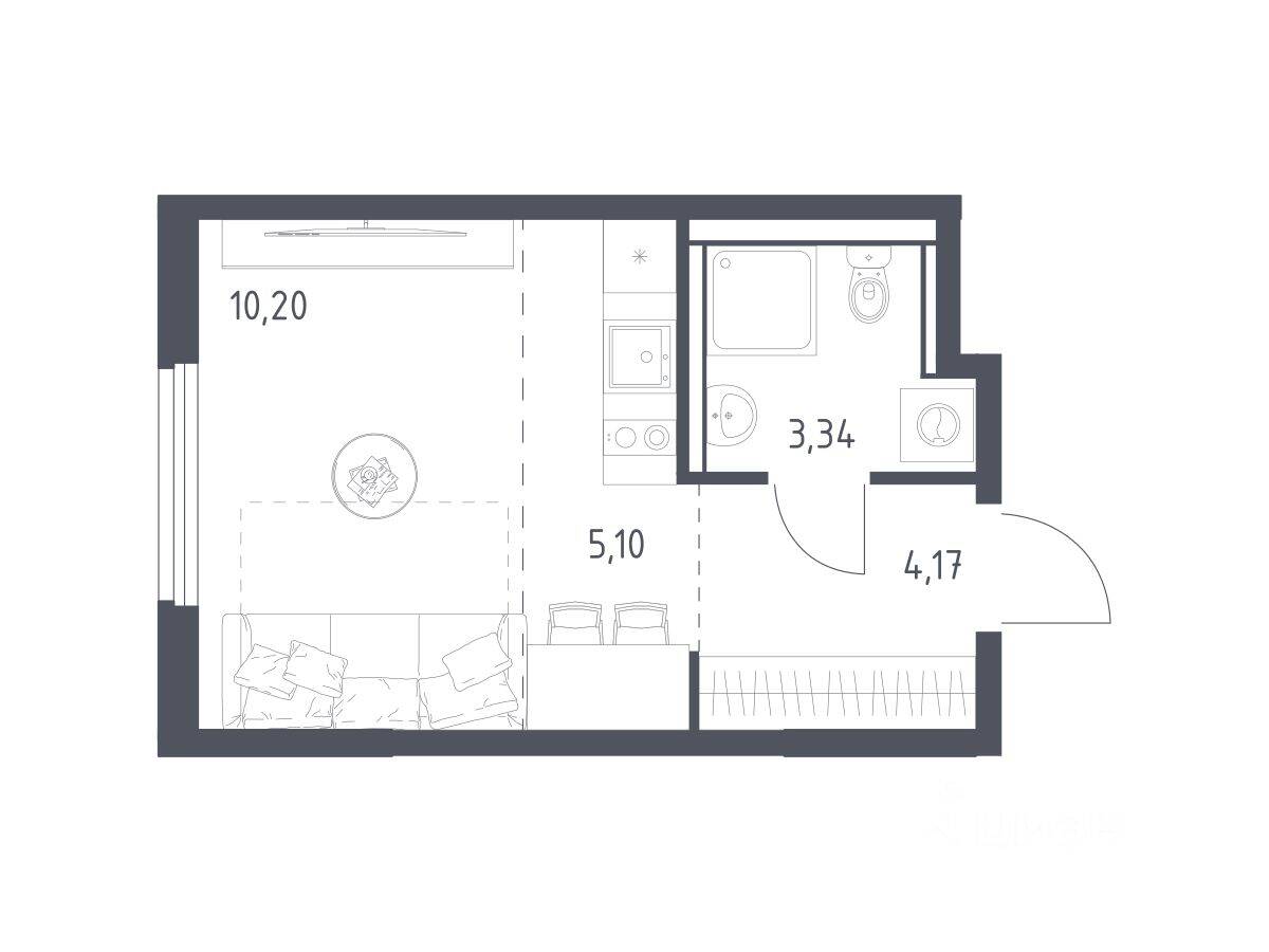 Квартира-студия, 22,81 м², в ЖК «Пригород Лесное»