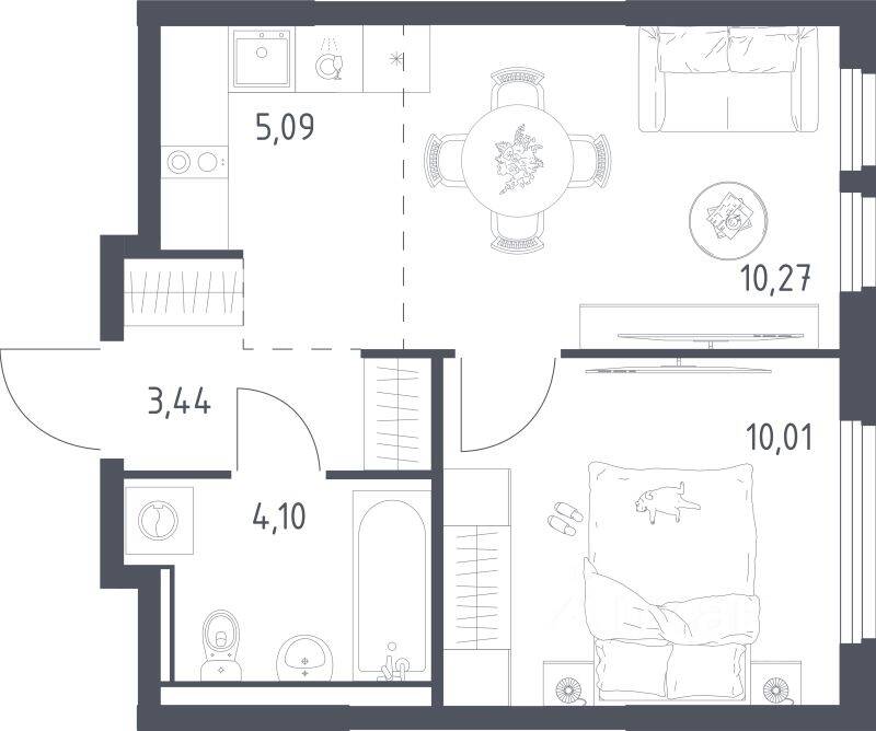 1-комн. квартира, 32,91 м², в ЖК «Пригород Лесное»