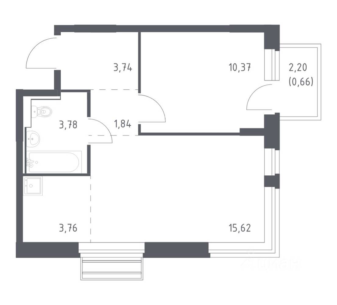 1-комн. квартира, 39,77 м², в ЖК Рублевский Квартал