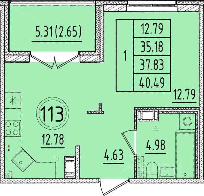 1-комн. квартира, 35,18 м², в Малоэтажный ЖК Образцовый квартал 17