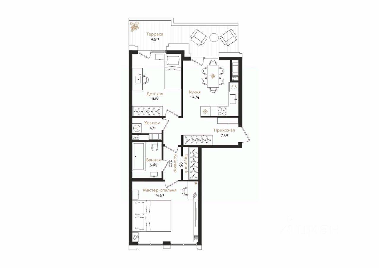 2-комн. квартира, 56,42 м², в ЖК ID Petrogradskaya