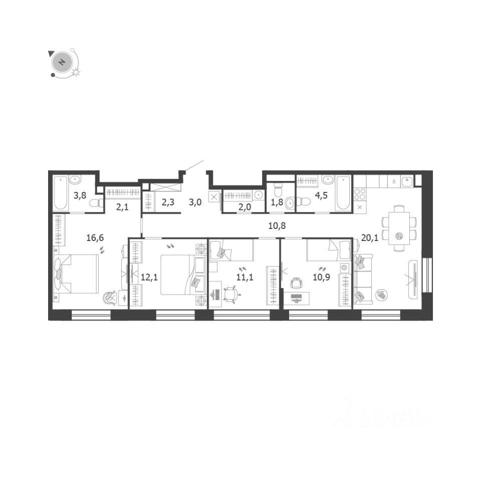4-комн. квартира, 101,1 м², в ЖК Жилой квартал Shagal