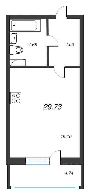 Квартира-студия, 29,73 м², в ЖК Левитан