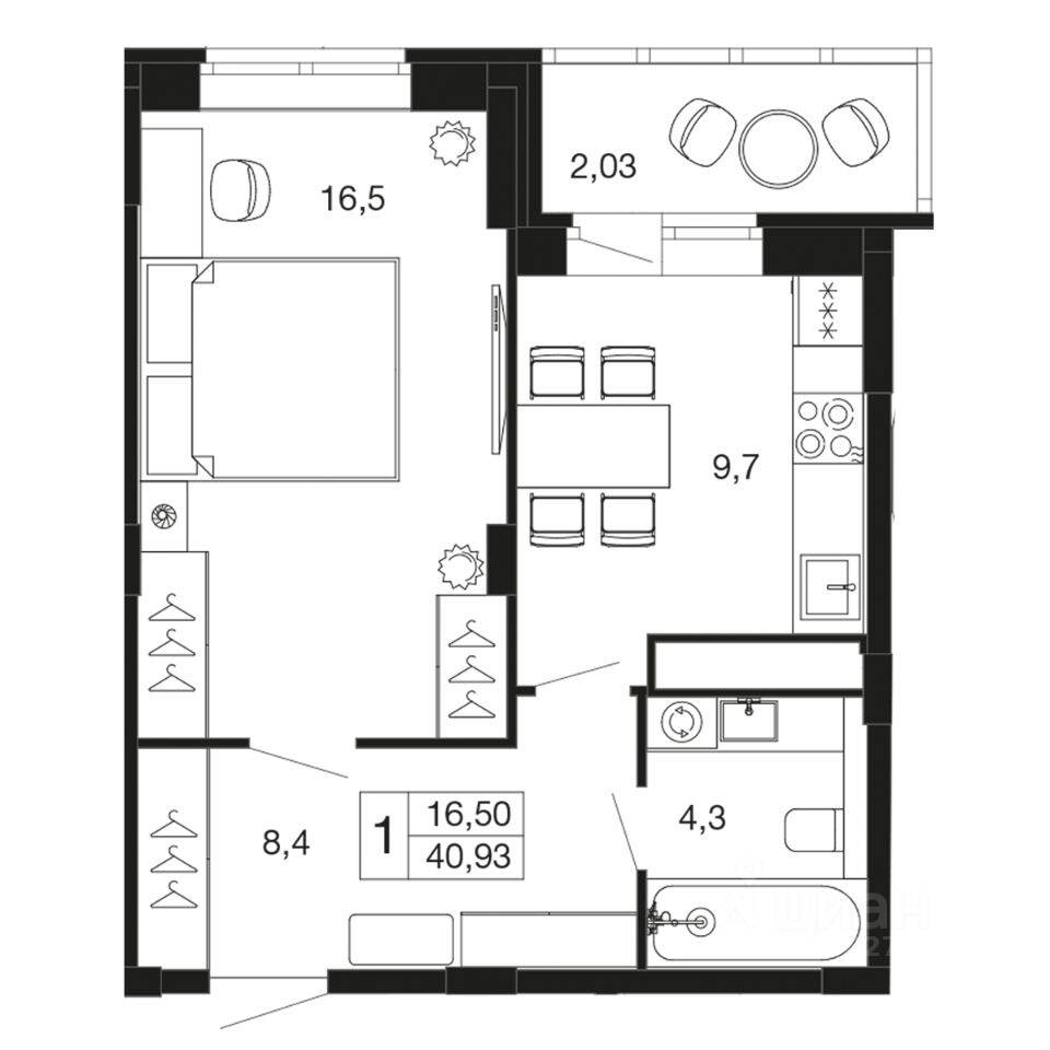 1-комн. квартира, 40,9 м², в ЖК «Времена года»