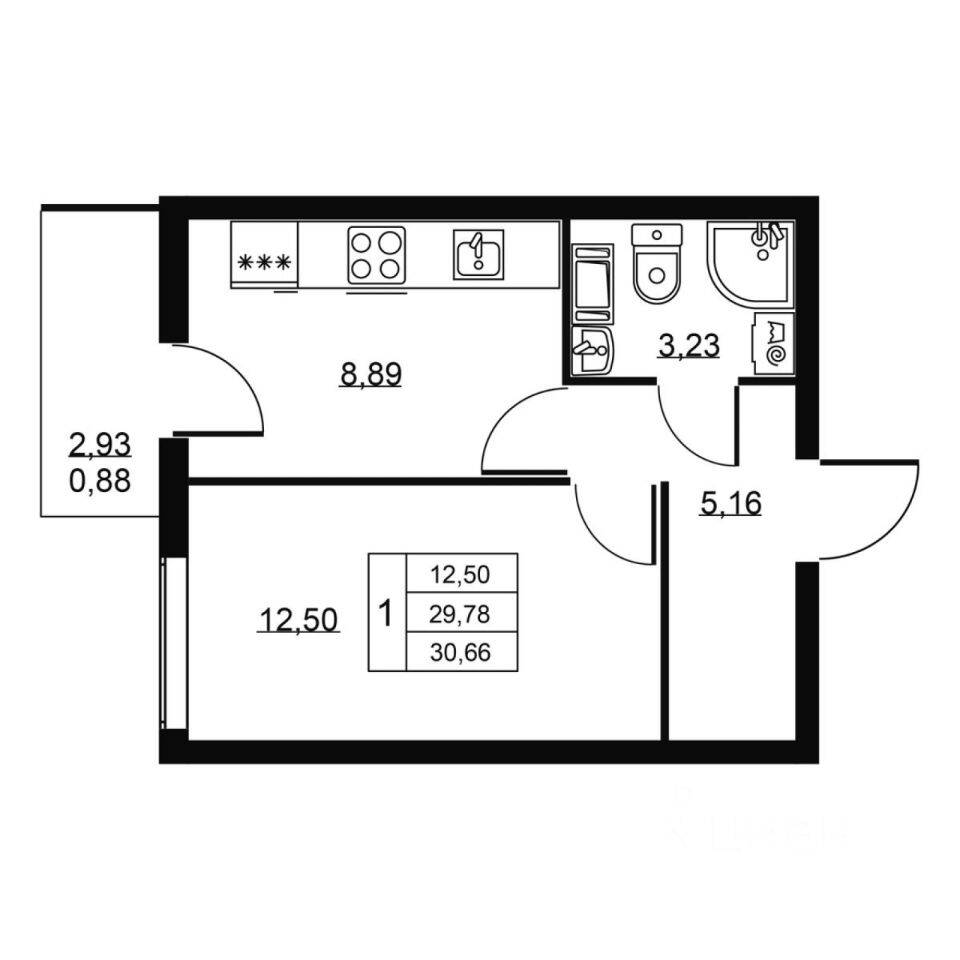 1-комн. квартира, 30,66 м², в ЖК Перспектива