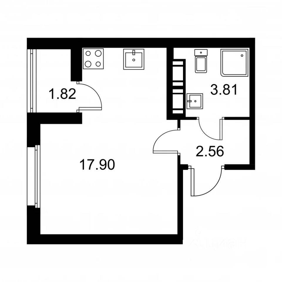 Планировка 1 комнатной квартиры, 25.18 м², в «Квартал Заречье»
