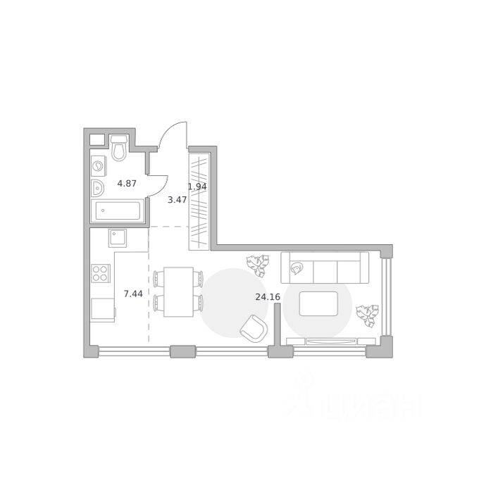 1-комн. квартира, 41,88 м², в ЖК «Мнёвники от Гранель»