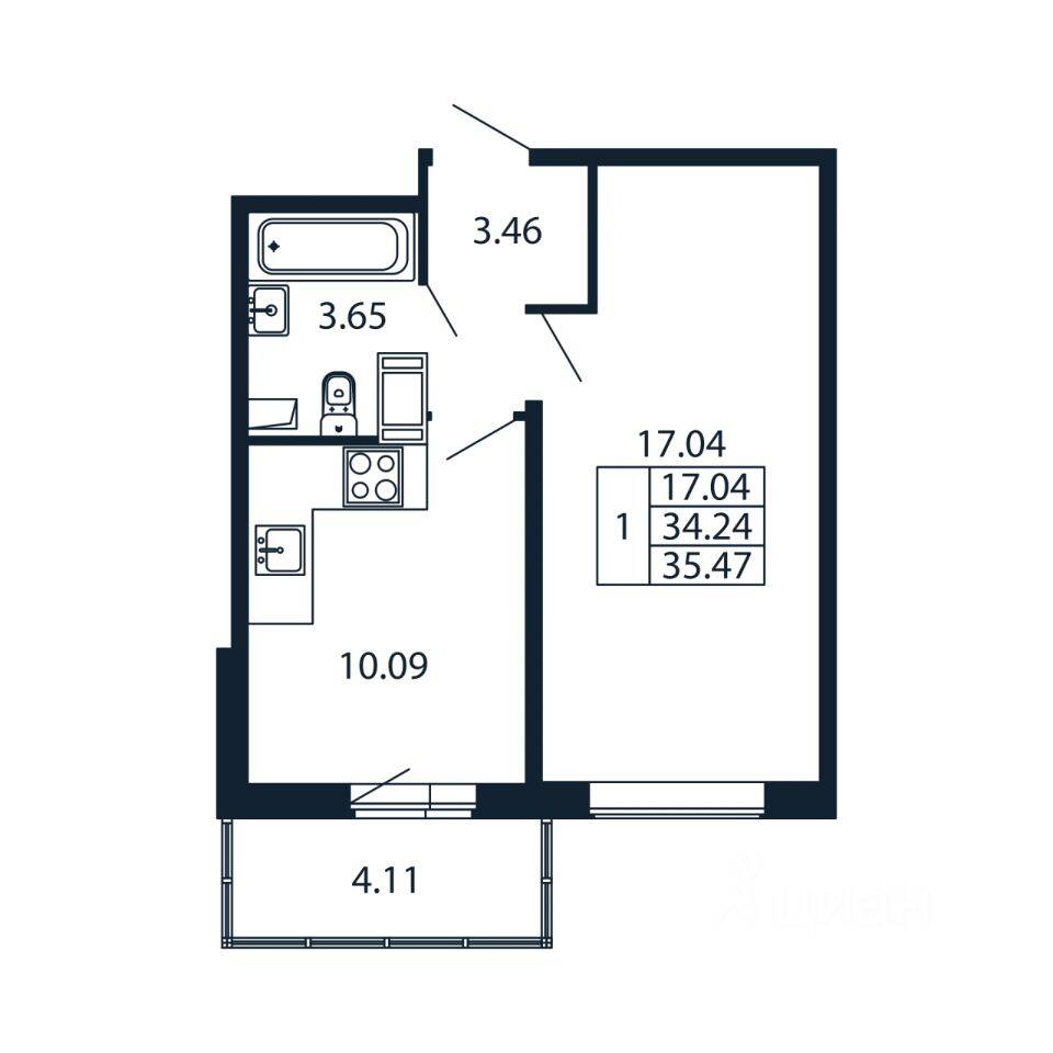 1-комн. квартира, 34,83 м², в ЖК Полис ЛАВрики
