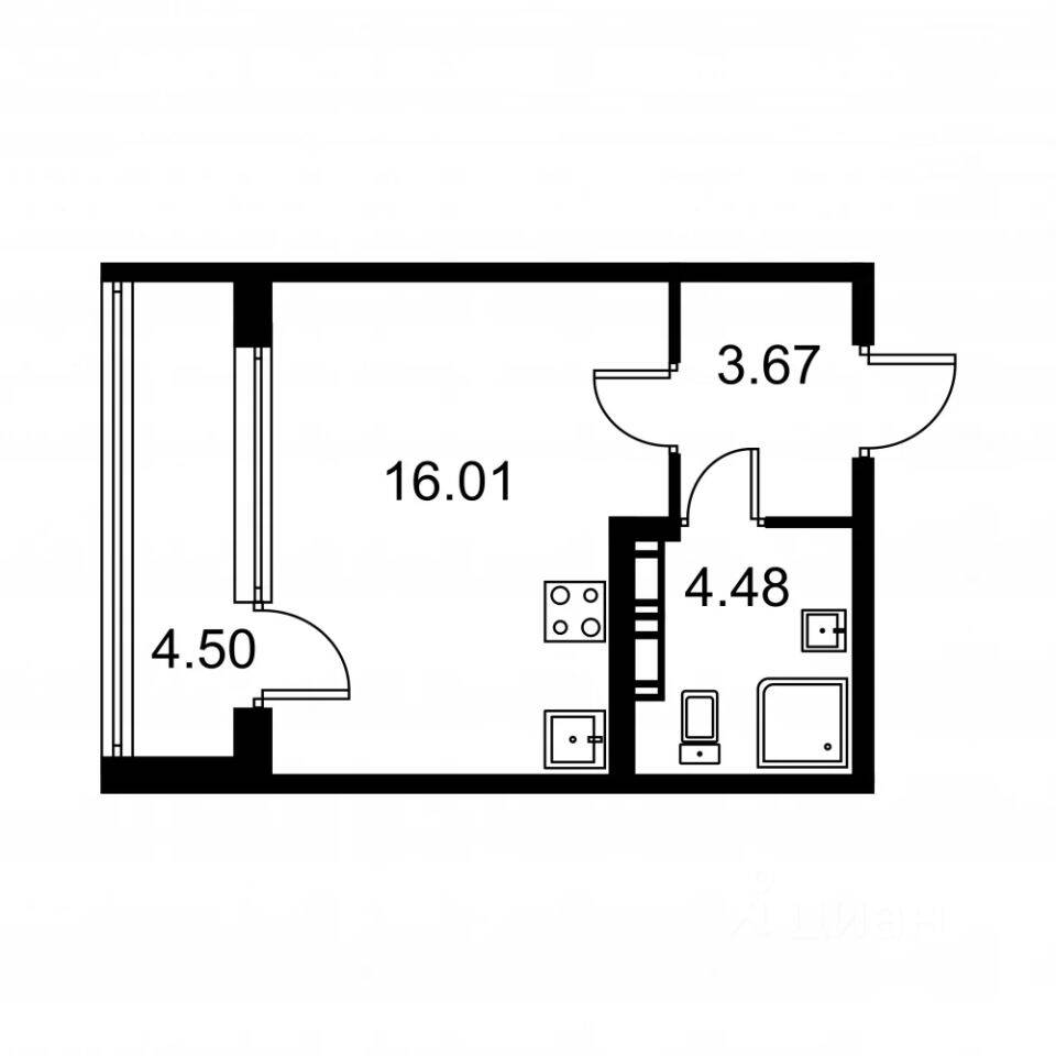 Квартира-студия, 26,41 м², в ЖК Квартал Заречье