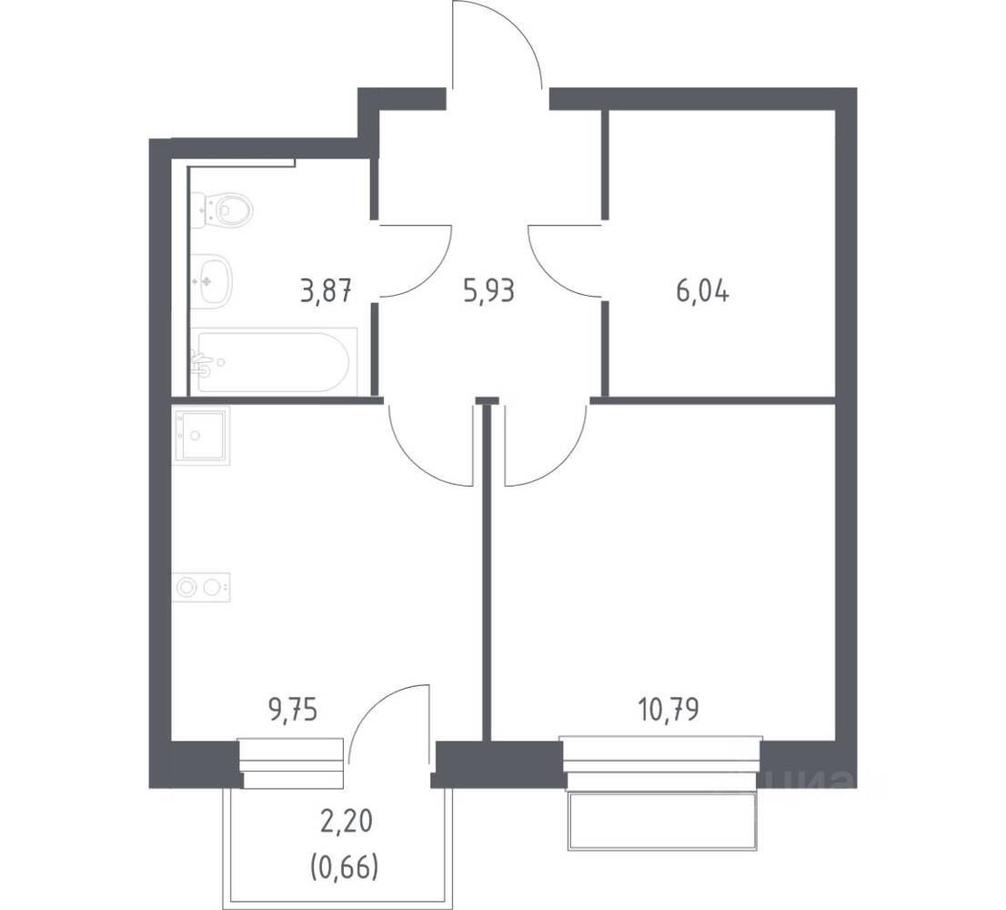 1-комн. квартира, 37,04 м², в ЖК Новое Внуково