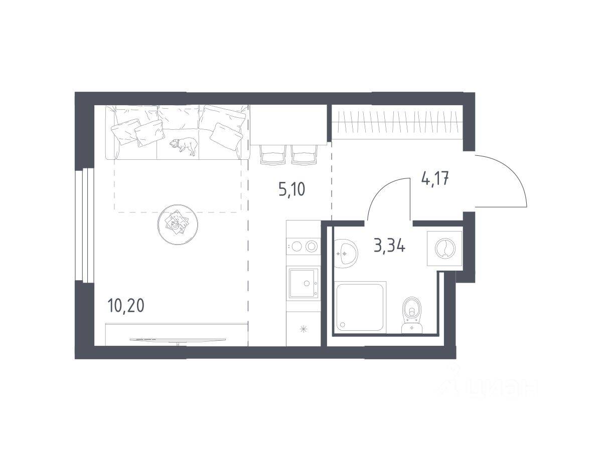 Квартира-студия, 22,81 м², в ЖК «Пригород Лесное»