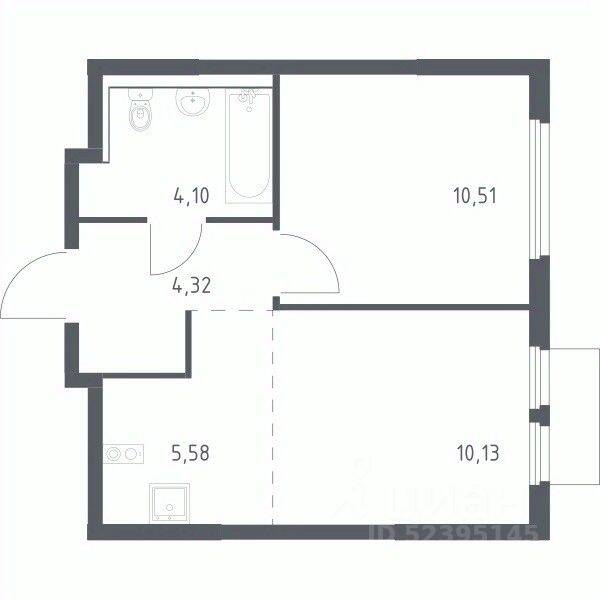 1-комн. квартира, 34,64 м², в ЖК «Пригород Лесное»