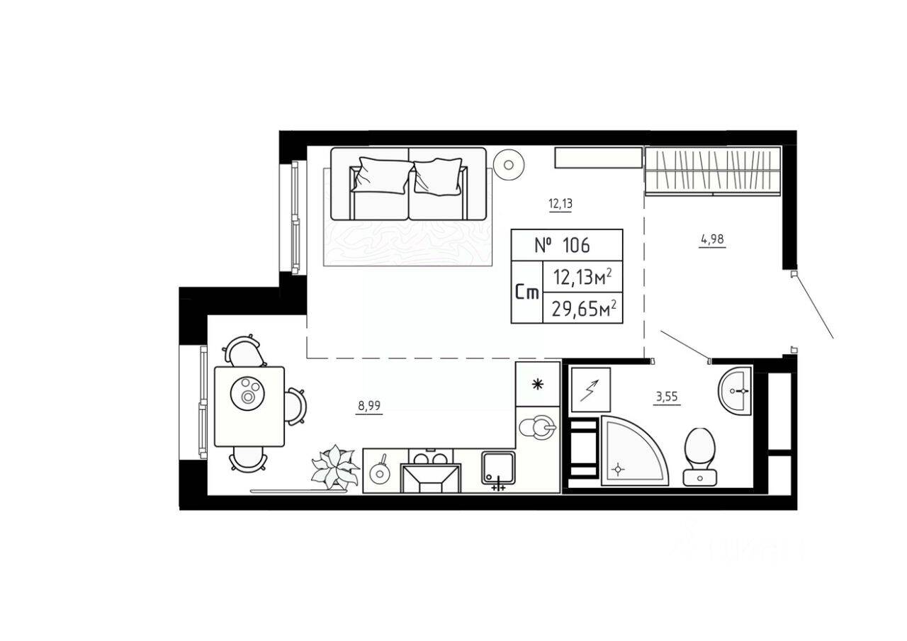Квартира-студия, 29,65 м², в Малоэтажный ЖК Аннино Сити