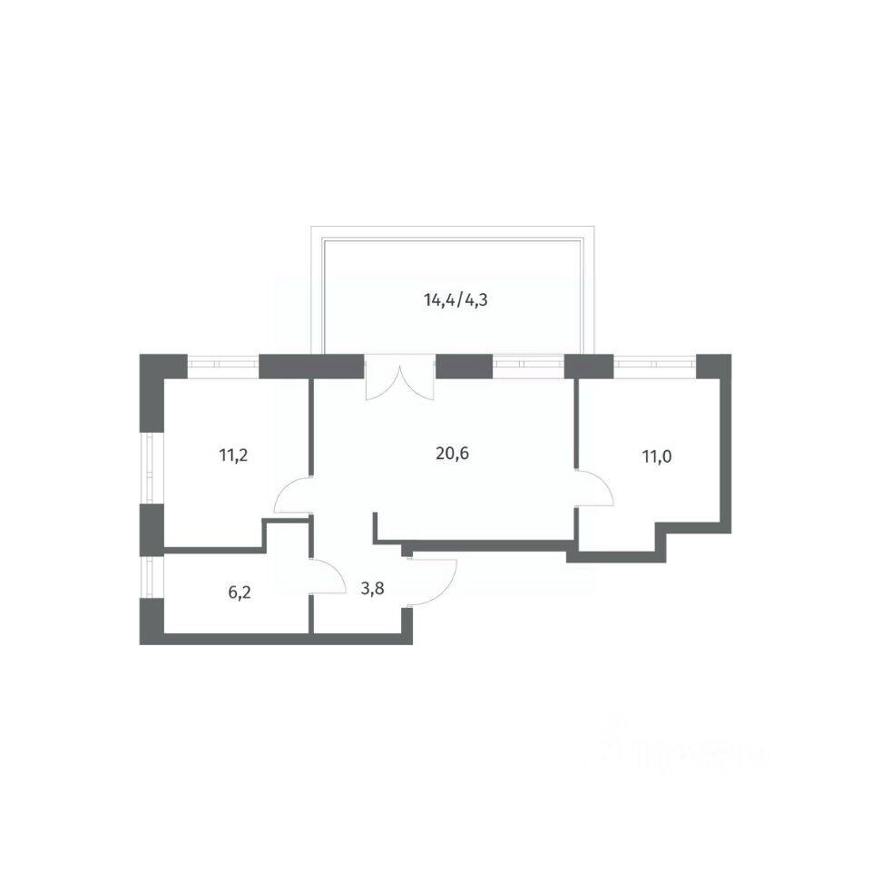 2-комн. квартира, 57,19 м², в ЖК NEWПИТЕР