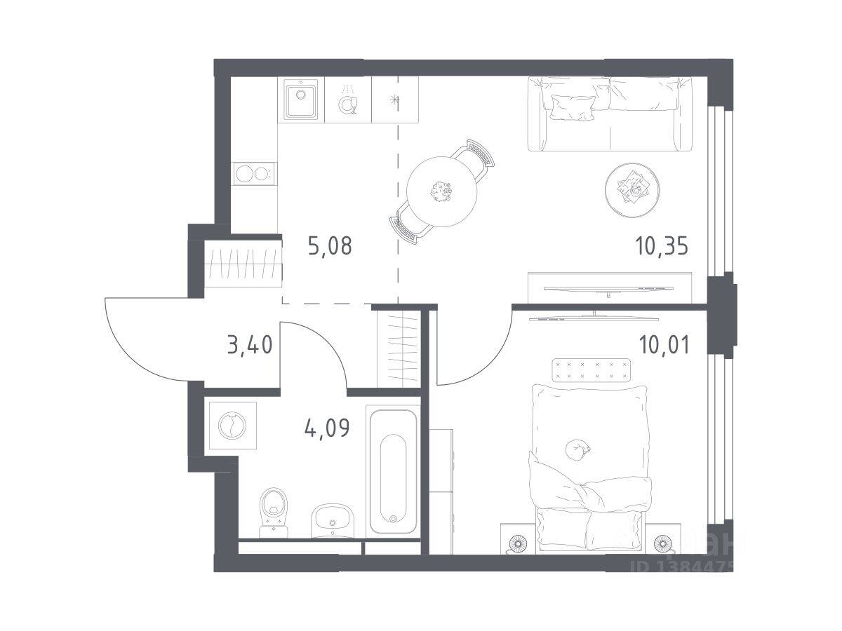1-комн. квартира, 32,93 м², в ЖК Космический Квартал