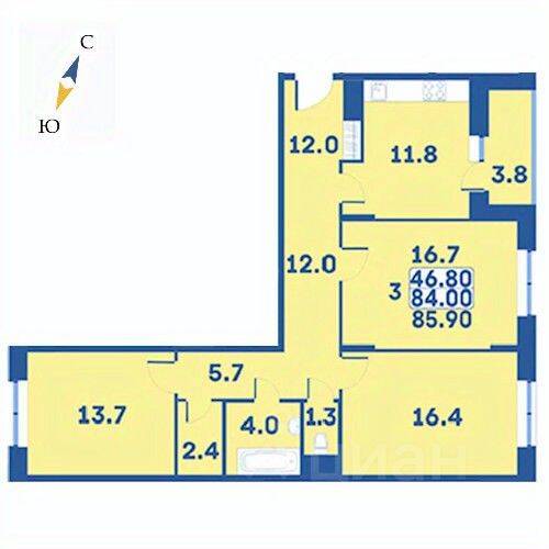 3-комн. квартира, 85,9 м², в ЖК «Эдельвейс» (ЦентрСтрой)