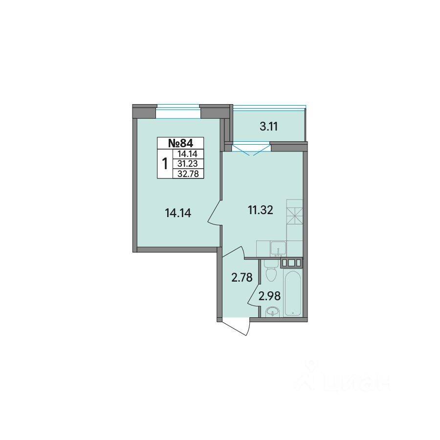 1-комн. квартира, 32,78 м², в ЖК Рождественский квартал