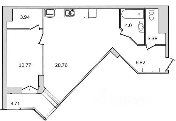 1-комн. квартира, 57,6 м², в ЖК Шекспир