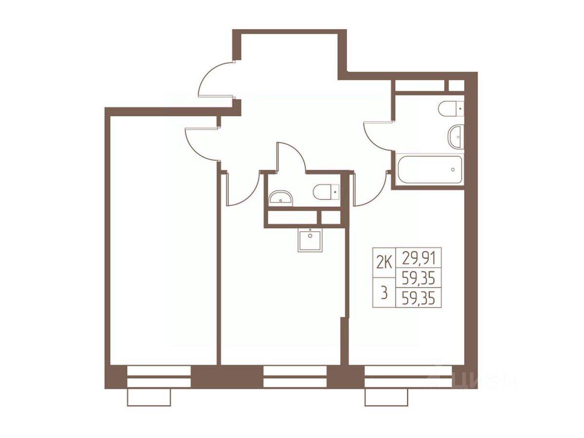2-комн. квартира, 59,4 м², в ЖК Западная Ивантеевка