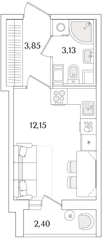 Планировка 1 комнатной квартиры, 20.33 м², в «Кинопарк»
