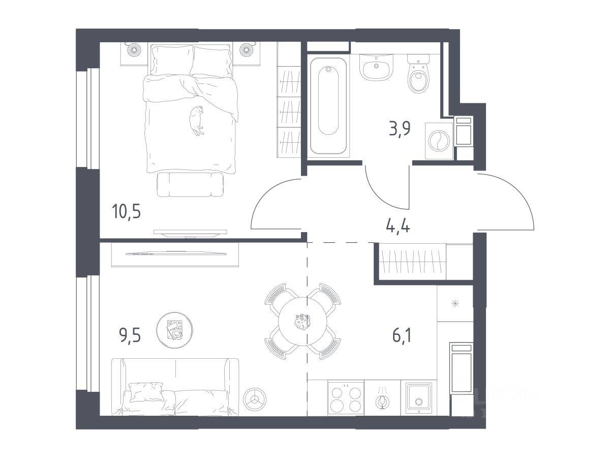 1-комн. квартира, 33,9 м², в ЖК Мытищи Парк
