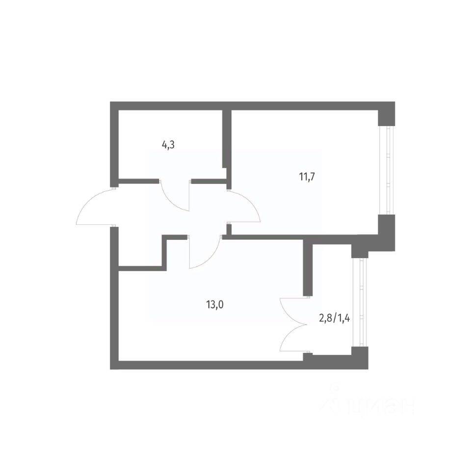 Планировка 1 комнатной квартиры, 34.6 м², в «NEWПИТЕР»