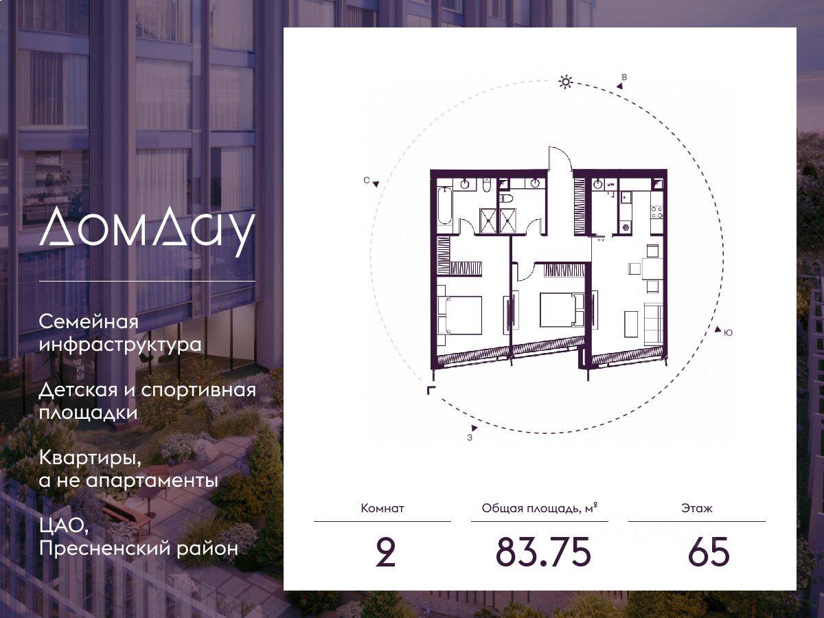 2-комн. квартира, 83,75 м², в ЖК Дом Дау