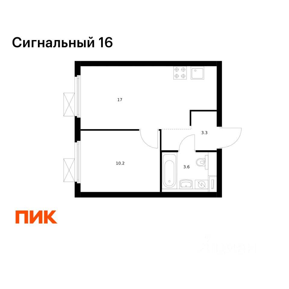 1-комн. квартира, 34,1 м², в ЖК Сигнальный 16