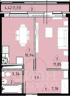 1-комн. квартира, 34,64 м², в ЖК Марусино-6