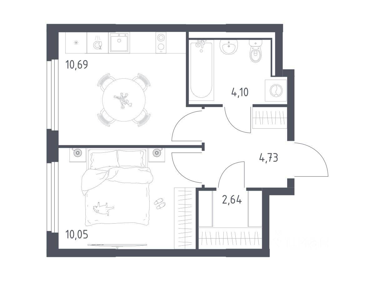 1-комн. квартира, 32,21 м², в ЖК «Пригород Лесное»