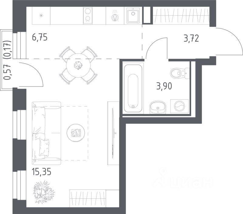 Квартира-студия, 29,89 м², в ЖК Рублевский Квартал