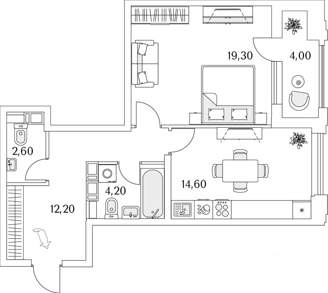 1-комн. квартира, 55,2 м², в ЖК Тайм Сквер