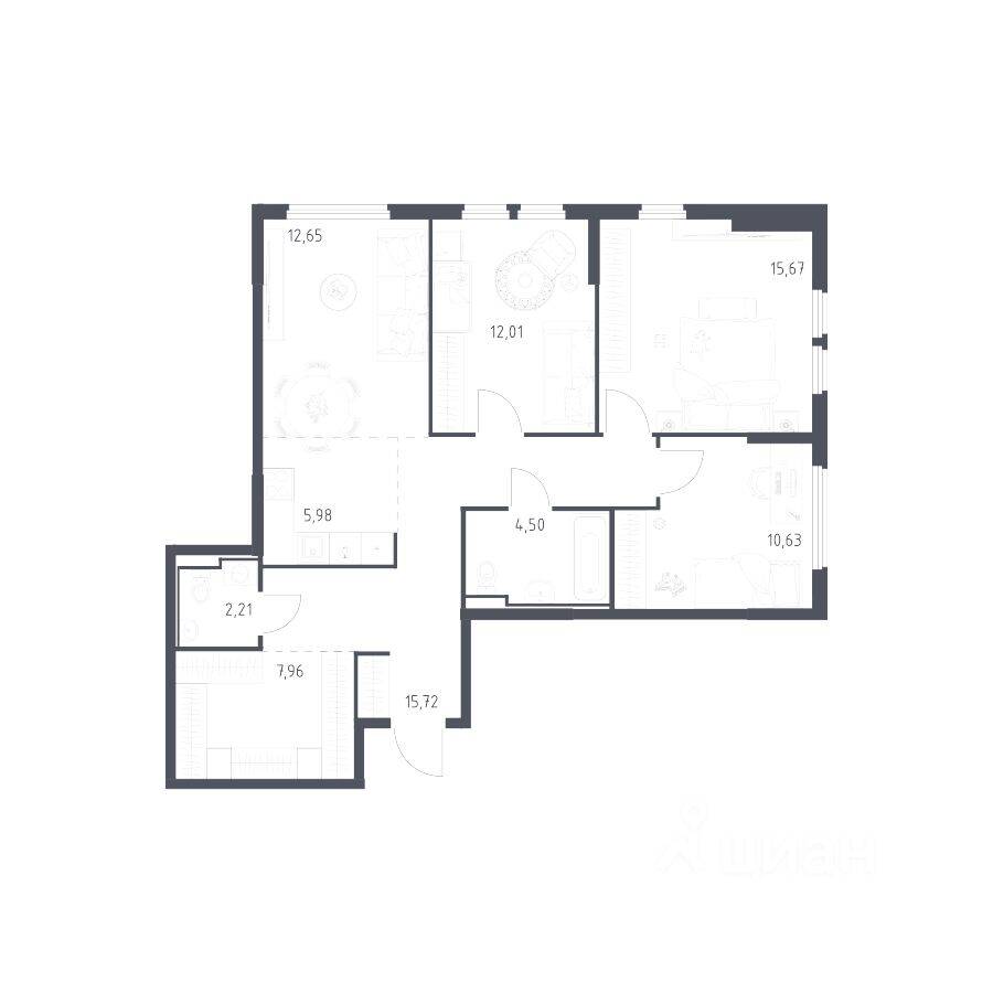3-комн. квартира, 87,33 м², в ЖК «Остафьево»