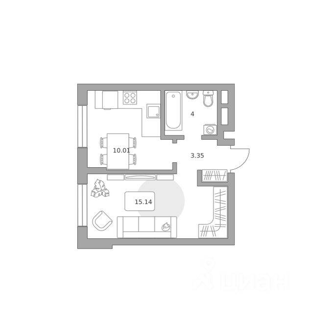 1-комн. квартира, 32,5 м², в Малоэтажный ЖК Живописный