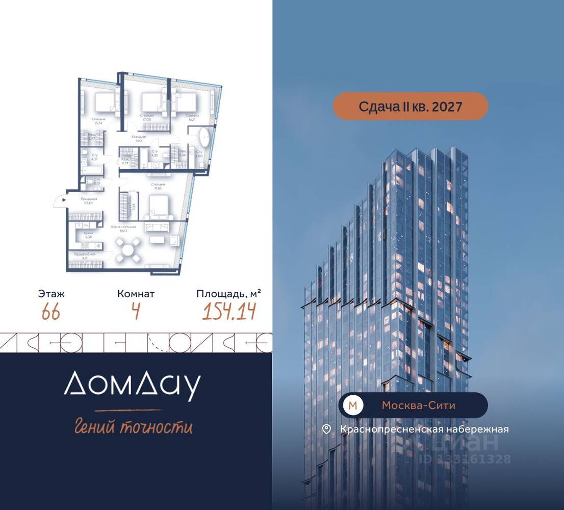 4-комн. квартира, 154,14 м², в ЖК Дом Дау