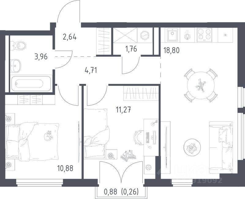 3-комн. квартира, 54,28 м², в ЖК Егорово Парк