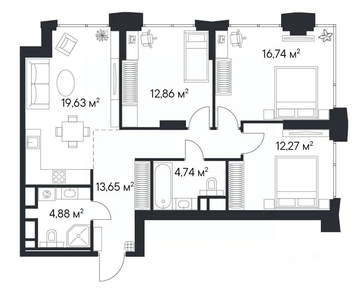 3-комн. квартира, 82,9 м², в ЖК 1-й Нагатинский