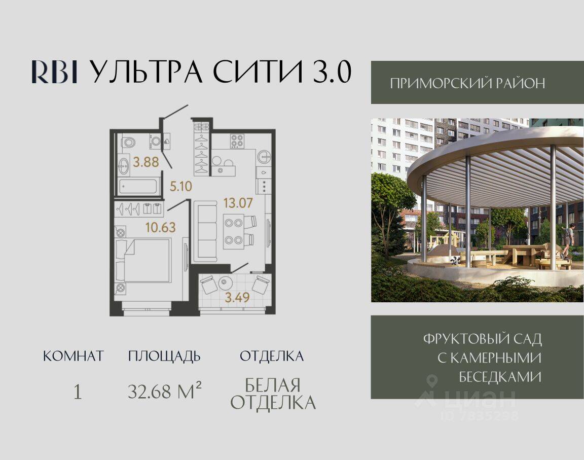 1-комн. квартира, 32,68 м², в ЖК Ультра Сити 3.0