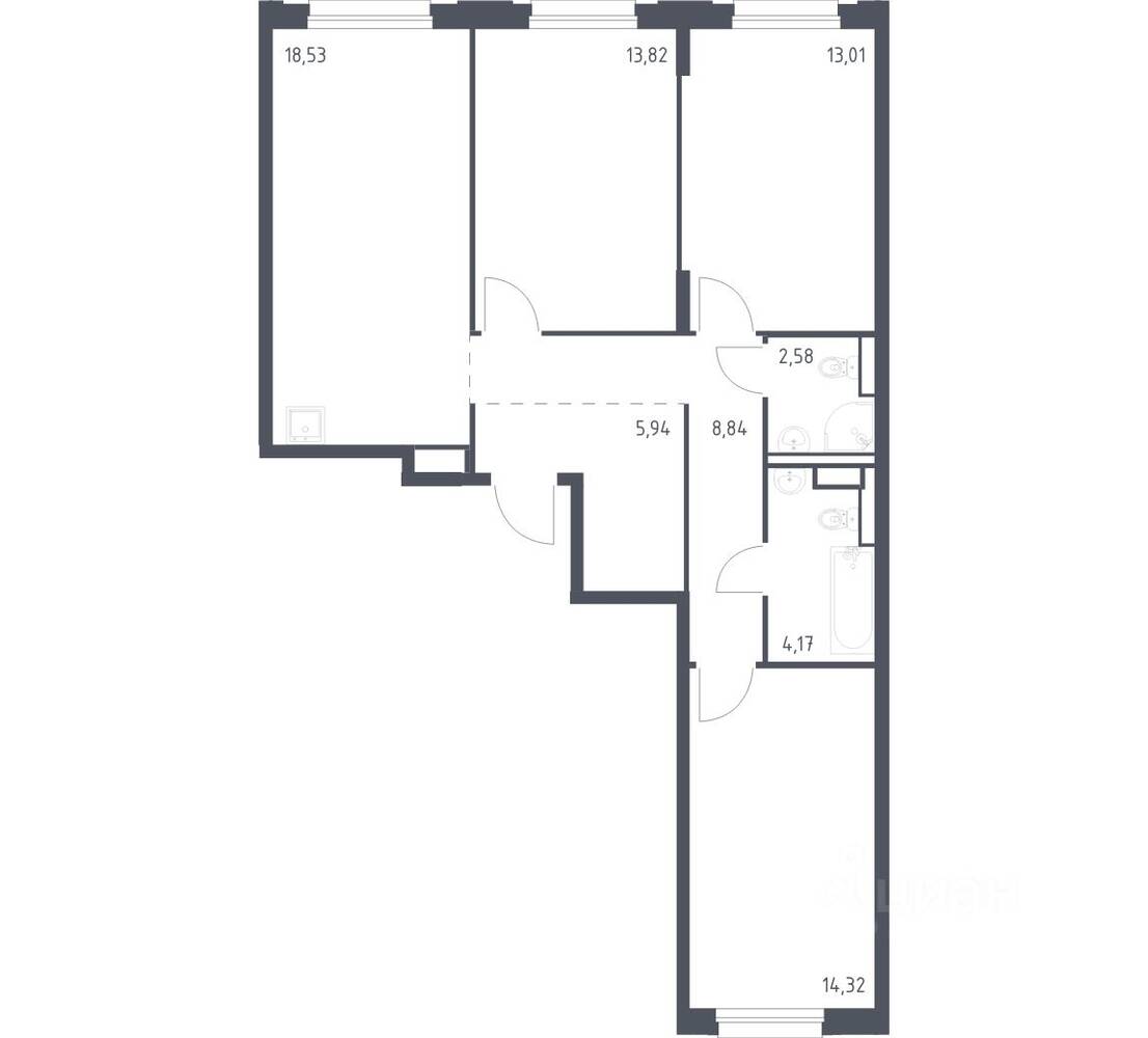 3-комн. квартира, 81,21 м², в ЖК Новые Лаврики