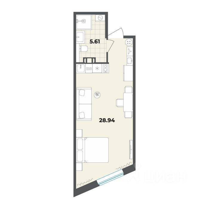 Квартира-студия, 34,55 м², в Апарт-комплекс Лиговский, 127