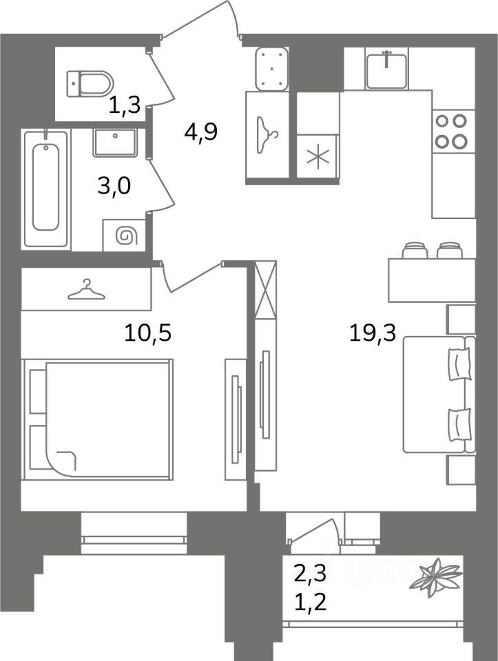 1-комн. квартира, 39 м², в ЖК Антверпен