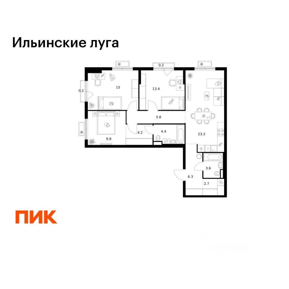 3-комн. квартира, 88,7 м², в ЖК «Ильинские луга»