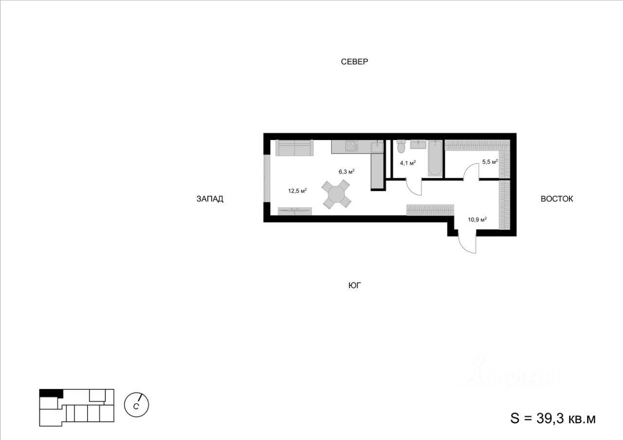 Квартира-студия, 39,9 м², в ЖК Мытищи-Сити