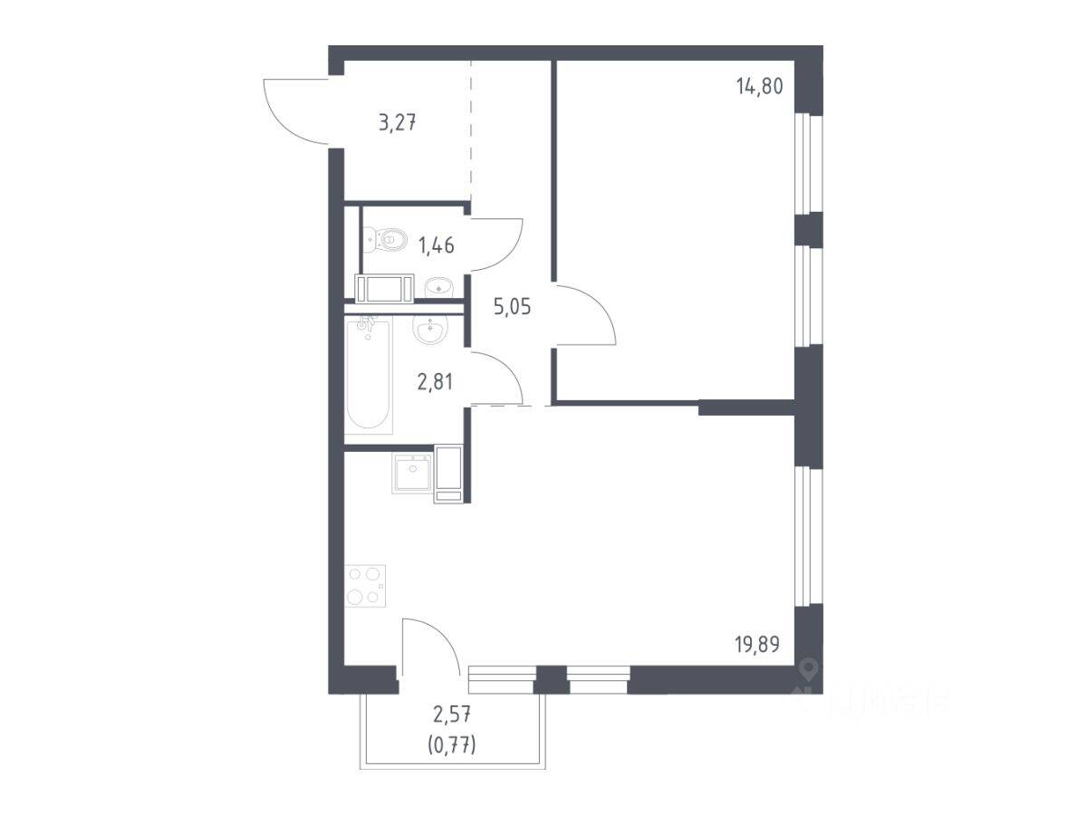 1-комн. квартира, 48,05 м², в ЖК Квартал Торики