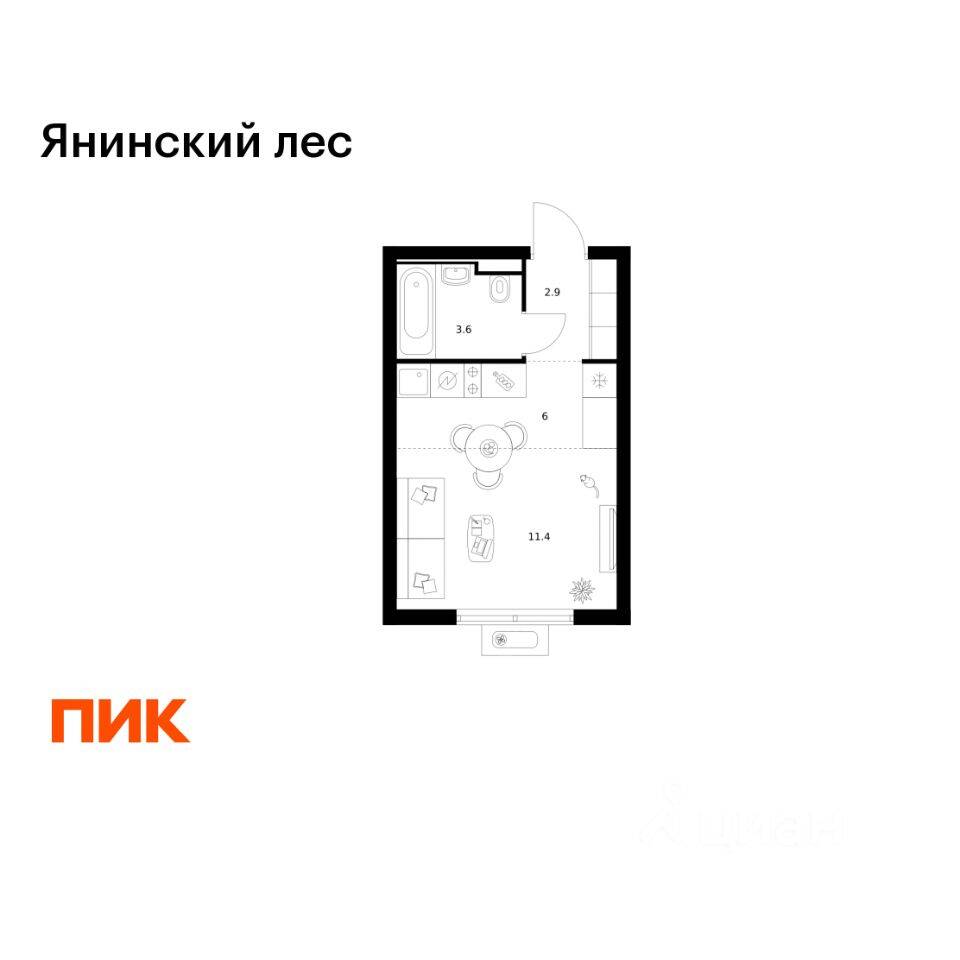 Квартира-студия, 23,9 м², в ЖК Янинский лес