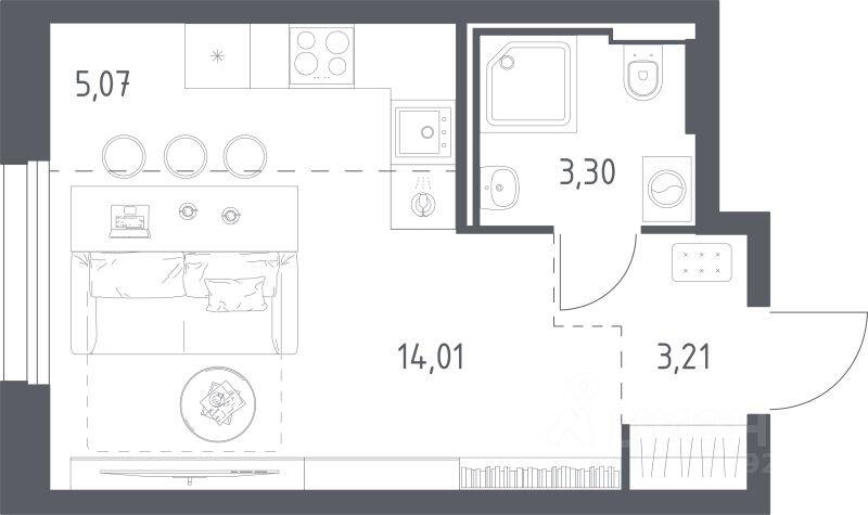 Квартира-студия, 25,59 м², в ЖК Квартал Строгино