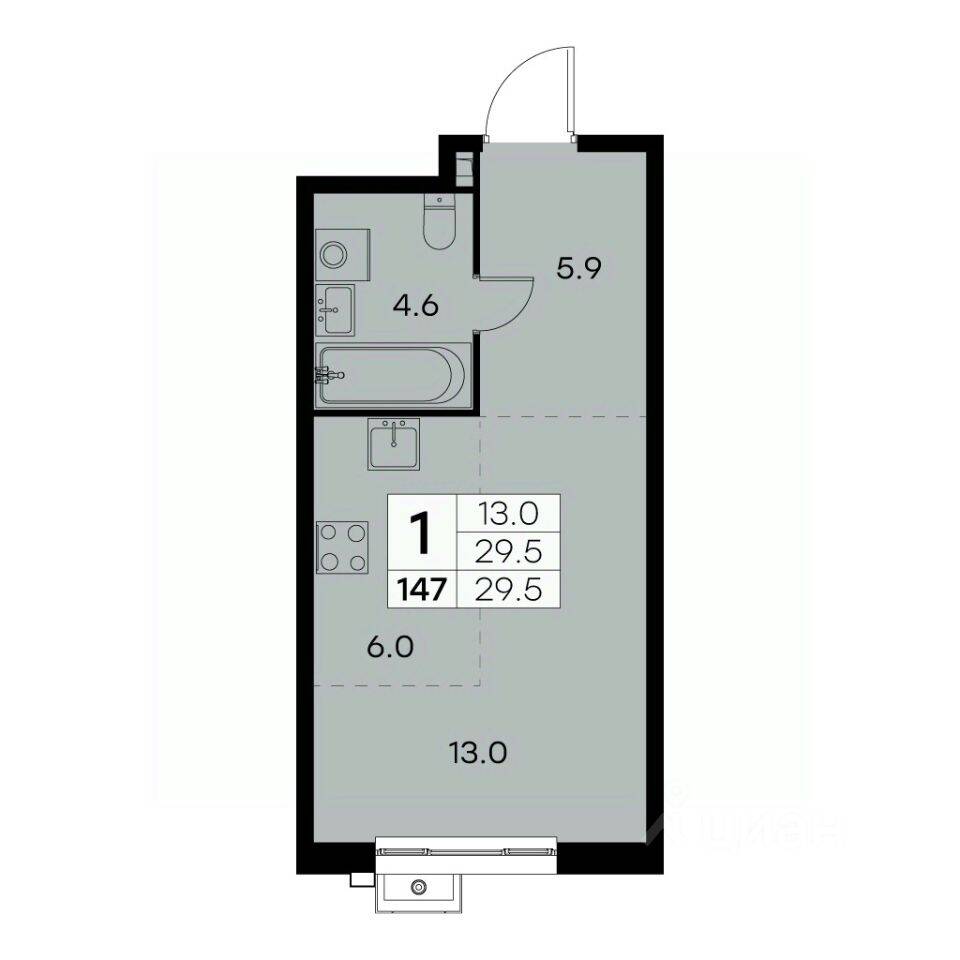 1-комн. квартира, 29,5 м², в ЖК Куркино 15